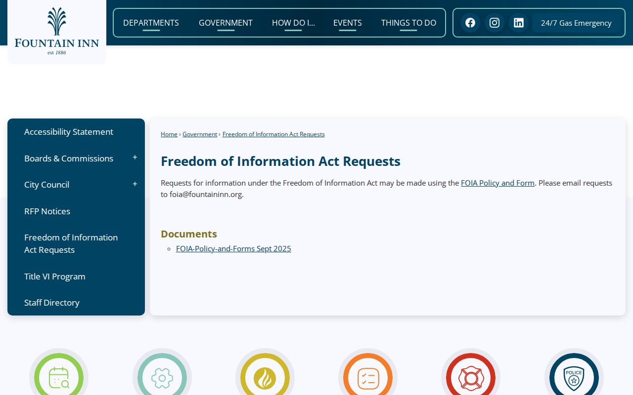 Fountain Inn FOIA request page for police incident records