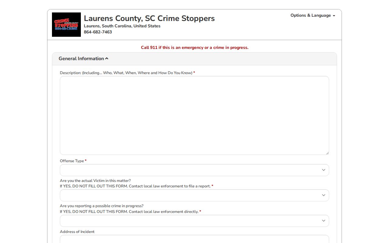 Laurens County official P3 tip reporting form